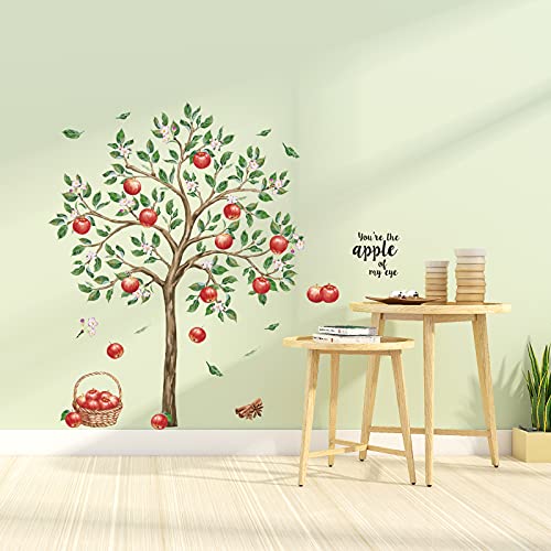 decalmile Pegatinas de Pared Árbol Verde Manzano Vinilos Decorativos Flores Planta Fruta Adhesivos Pared Dormitorio Salón Oficina