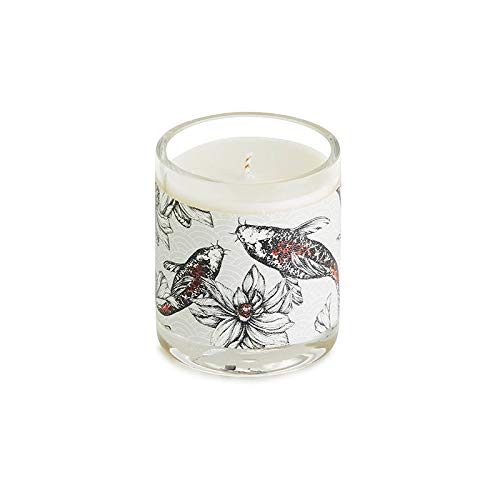 Decoragloba - Vela Aromática en Vaso de Cristal - Fragancia Zazen - Aroma Verde y Floral de Rosa, Jazmín, Pino y Eucalipto - 50 Horas de Quemado - Colección "Japón Experience" - 220gr