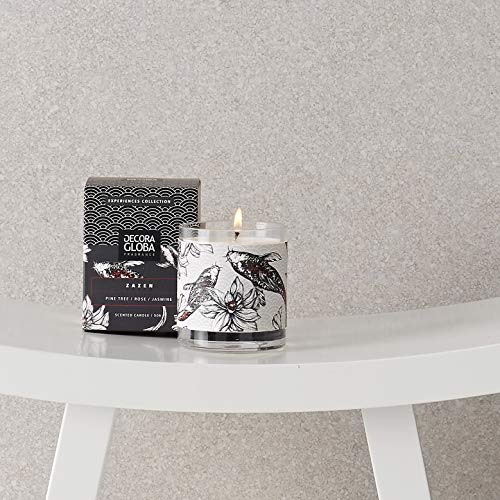 Decoragloba - Vela Aromática en Vaso de Cristal - Fragancia Zazen - Aroma Verde y Floral de Rosa, Jazmín, Pino y Eucalipto - 50 Horas de Quemado - Colección "Japón Experience" - 220gr