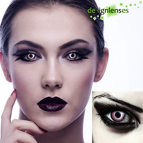 Designlenses, Dos lentillas de color rosado para Halloween duende disfraz lentes sin dioprtías/corregir + gratis caso de lente „Pink Elfe"