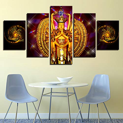 DGGDVP Pintura Arte de la Pared Moderno 5 Piezas Hindú Mil Kwan-Yin Modular Poster Decoración Sala de Estar HD Impreso Lienzo Imágenes Tamaño 1 Sin Marco