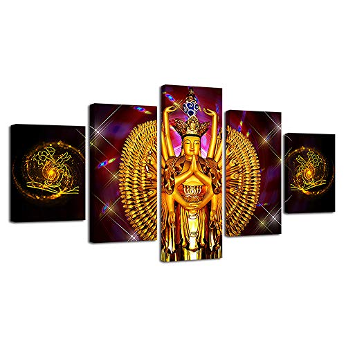 DGGDVP Pintura Arte de la Pared Moderno 5 Piezas Hindú Mil Kwan-Yin Modular Poster Decoración Sala de Estar HD Impreso Lienzo Imágenes Tamaño 1 Sin Marco