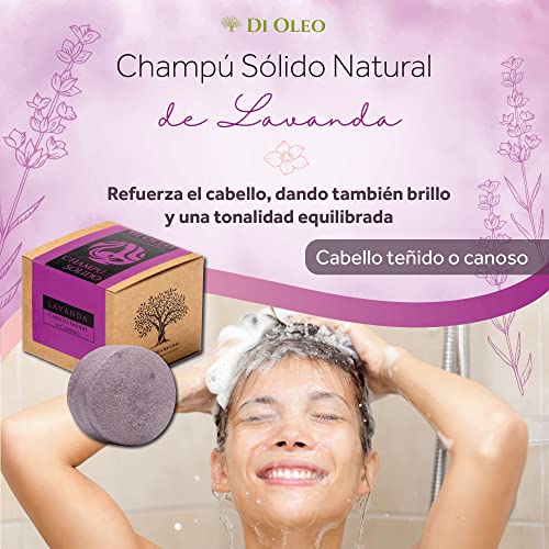 Di Oleo Champú Sólido de Lavanda para Cabello canoso o teñido, Natural y Vegano para el cuidado del pelo, Hombre y Mujer, Fabricado en España, 100 g