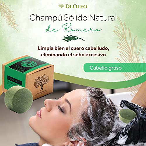 Di Oleo Champú Sólido de Romero para Cabello Graso, Jabón Natural y Vegano para el cuidado del pelo, Hombre y Mujer, Fabricado en España, 100 g