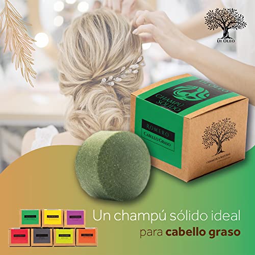 Di Oleo Champú Sólido de Romero para Cabello Graso, Jabón Natural y Vegano para el cuidado del pelo, Hombre y Mujer, Fabricado en España, 100 g