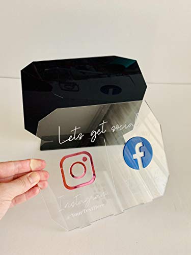 Dos Redes Sociales, Facebook y Instagram, Placa con Perfil Pagina personalizado, Síguenos, grabada, Decoración de arte, Letreros de mesa, Logotipo de la pequeña empresa, Señalización de oficinas