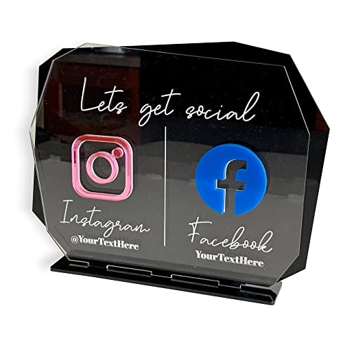 Dos Redes Sociales, Facebook y Instagram, Placa con Perfil Pagina personalizado, Síguenos, grabada, Decoración de arte, Letreros de mesa, Logotipo de la pequeña empresa, Señalización de oficinas
