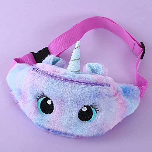 dressfan Riñonera Unicornio Riñonera Niños Linda Bolso de la Honda Bolso de Pecho Ligera Felpa Bolsillos con Cierre Cremallera Niñas Mujeres (E-Púrpura)