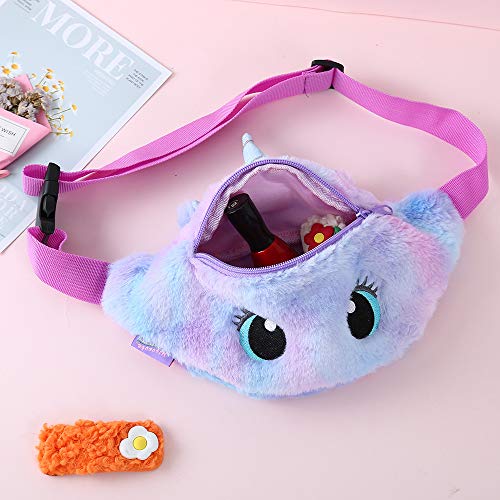 dressfan Riñonera Unicornio Riñonera Niños Linda Bolso de la Honda Bolso de Pecho Ligera Felpa Bolsillos con Cierre Cremallera Niñas Mujeres (E-Púrpura)
