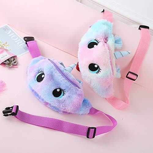 dressfan Riñonera Unicornio Riñonera Niños Linda Bolso de la Honda Bolso de Pecho Ligera Felpa Bolsillos con Cierre Cremallera Niñas Mujeres (E-Púrpura)