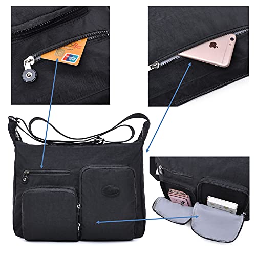 Efanliu Bolso Bandolera Mujer Grande Impermeable Nylon Bolsos de Universidad Mujeres Crossbody Mensajero Grandes,Negro