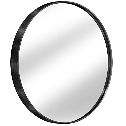 Espejo de pared redondo para entrada, baño, sala de estar, espejo redondo de metal para pared (negro, 60 cm)