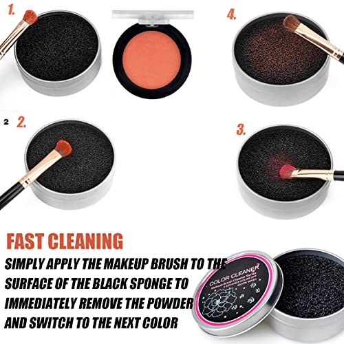 Esponja Caja de Limpieza de Pinceles de Maquillaje, Brocha para Maquillaje Esponja Limpiador, Limpiador de Pinceles para Cambio Rápido de Color, Adecuado para Cosméticos Secos, 1+3 Piezas