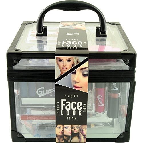 Estuche y paleta de maquillaje para mujeres | 47 piezas: rubor, sombra de ojos, lápiz labial, esmalte de uñas | Estuche de almacenamiento | Organizador|Idea de caja de regalo de belleza | VANITY BLACK