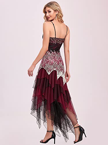 Ever-Pretty Asimetrico Vestido de Noche Corto Vestido de Fiesta Cuello en V Vestido Casual para Mujer Burdeos 56