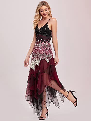 Ever-Pretty Asimetrico Vestido de Noche Corto Vestido de Fiesta Cuello en V Vestido Casual para Mujer Burdeos 56
