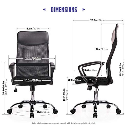 Exofcer Silla de Giratoria Silla de Escritorio Malla con Respaldo Alto Transpirable Silla de Oficina Ergonómica Silla Ejecutiva (Negro)