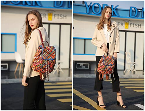 Eysee Bolso de mano de piel de vacuno para mujer, con asas, collage gradiente, Multicolor., Länge: 32cm, Höhe: 36cm, Breite: 18cm, Mochila de a diario