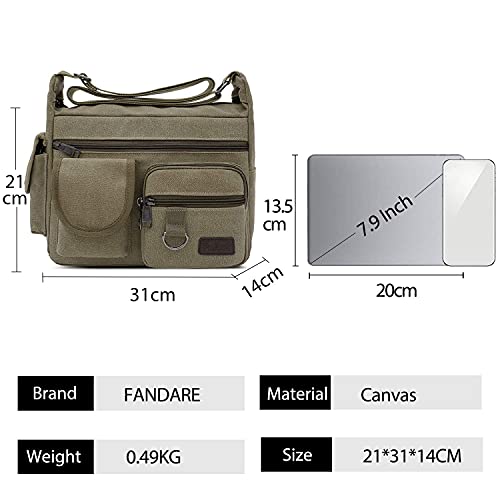 FANDARE Retro Bolso de Bandolera Bolsa de Lona Hombres Mujeres Bolsa de Mensajero Unisexo Bolsa de Hombro Bolsa de Ordenador Bolsos Cruzados Crossbody Messenger Bag para Viajes Negocio Cámping Verde
