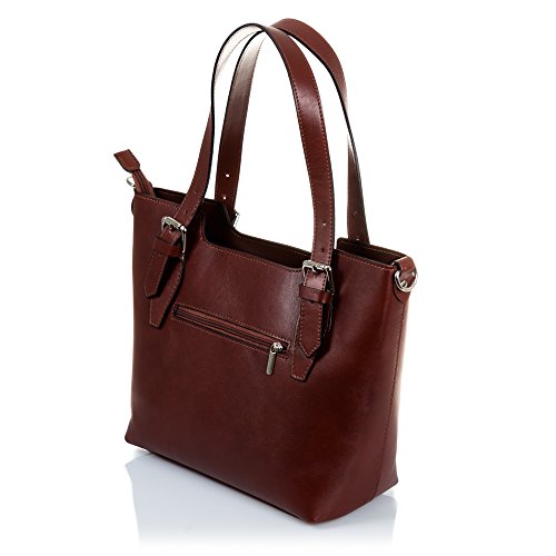 Firenze ARTEGIANI. Bolso Tote de Mujer Piel auténtica. Bolso de Hombro Mujer Piel Acabado Tamponato diseño Exclusivo. Made IN Italy. Vera Pelle Italiana. 37x25x10 cm. Color: Marron