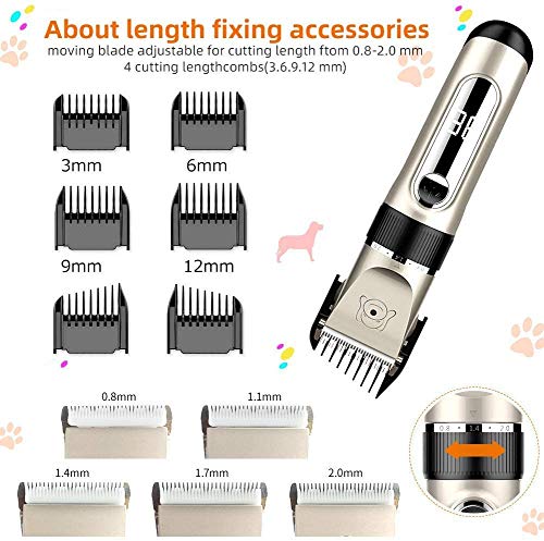 Foneso Cortapelos Perros Gatos, Cortapelo para Perros y Gatos Mascotas, Inalámbrico y Recargable, Bajo Ruido Máquina Cortar Pelo con 6 Peines