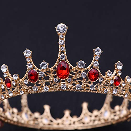 FRCOLOR Corona de diamantes de imitación roja, corona de princesa, tiara vintage, corona para novia, fiesta de boda