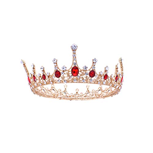 FRCOLOR Corona de diamantes de imitación roja, corona de princesa, tiara vintage, corona para novia, fiesta de boda