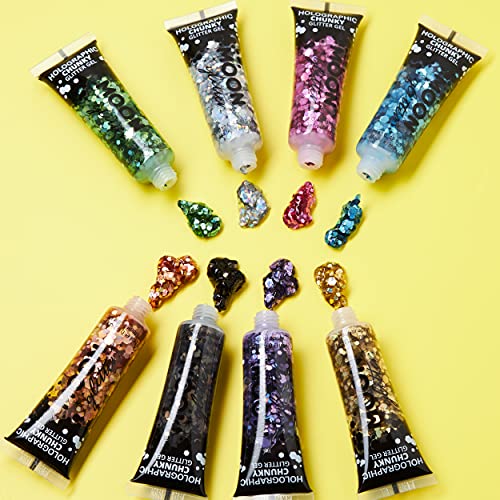 Gel Brillante grueso Holográfico para la Cara y el Cuerpo por Moon Glitter - 12ml - Dorado - Pintura Facial Brillante