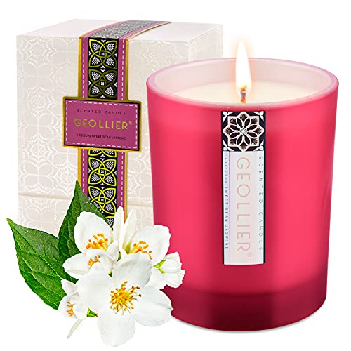GEOLLIER Velas Perfumadas, Velas de Vidrio 100% Cera de Soja Natural Vela Aromaticas para Baño, Yoga, SPA, para Festival y Bodas Aromaterapia Velas 7Oz/198g (Jazmín de frijol dulce)