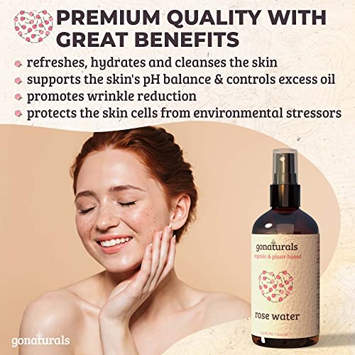 GoNaturals Tonico Agua de Rosas Pura - Agua de Rosas Natural Pura Refrescante - Agua de Rosas Tonico Facial para Piel Grasa - Agua de Rosas Bio, Tonico Facial Piel Sensible - Hidrolato de Rosas, 100ml