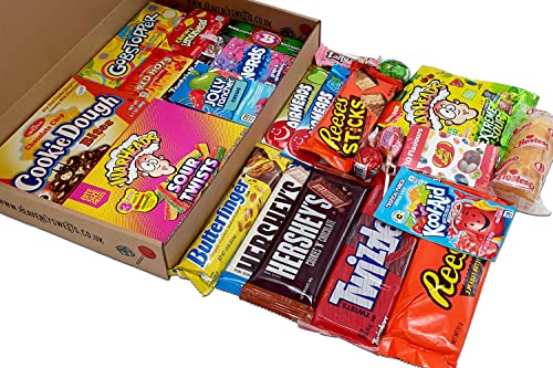 Gran cesta con American Candy | Caja de caramelos y Chucherias Americanas | Surtido de 27 artículos incluido Reeses Hersheys Reeses Jelly Belly Twinkie | Golosinas para Navidad Reyes o para regalo
