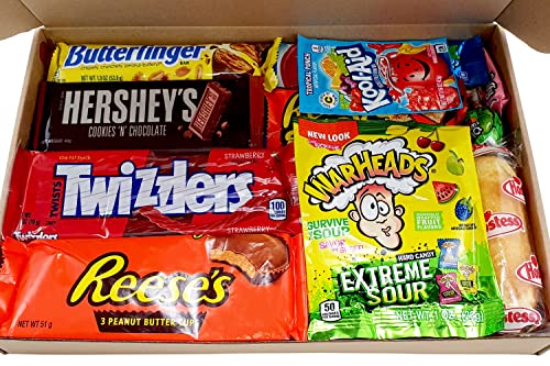 Gran cesta con American Candy | Caja de caramelos y Chucherias Americanas | Surtido de 27 artículos incluido Reeses Hersheys Reeses Jelly Belly Twinkie | Golosinas para Navidad Reyes o para regalo
