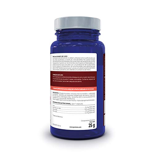 GRANIONS Ferro - bisglicinato 14 mg + vitaminas B - 60 cápsulas = 2 meses - Energía y vitalidad - 100% de la ingesta recomendada - Biodisponibilidad óptima - Mujeres embarazadas
