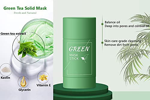 Green Stick Mask, Green Tea Cleansing Mask, Mascarilla Limpiadora Facial, Mascarilla Purificadora de Té Verde y Berenjena para limpieza del acné,Hidratar Piel Control de Aceite Anti Acné(2 Sticks)
