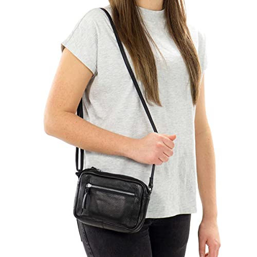 Gusti Dominic - Bolso bandolera de piel, diseño vintage, negro/plateado, talla única,