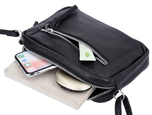 Gusti Dominic - Bolso bandolera de piel, diseño vintage, negro/plateado, talla única,