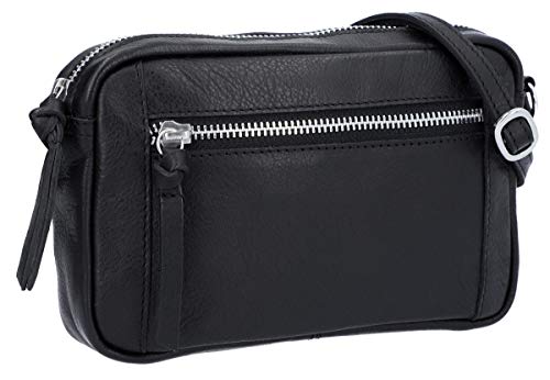 Gusti Dominic - Bolso bandolera de piel, diseño vintage, negro/plateado, talla única,