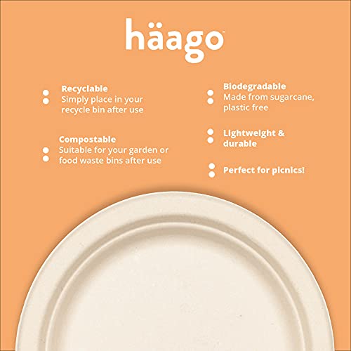 HAAGO - 96 Platos de Bagazo de Caña de Azúcar (26cm) - Envases Ecológicos, Reciclables y Compostables Reuniones, Celebraciones,Eventos de Grupo y Fiestas