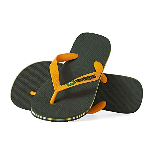 Havaianas Brasil Logo, Chanclas, para Unisex adulto, Oliva Verde / Naranja Vibrante, 41/42 EU