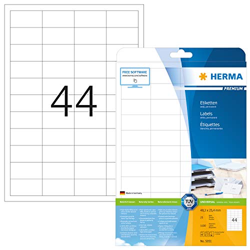 Herma 5051_ A4, 48,3 x 25,4 mm - Pack de 1100 etiquetas, A4, 48.3 x 25.4 mm, color blanco