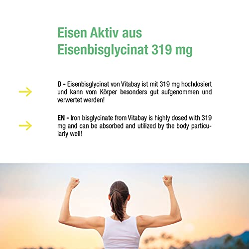 Hierro Activo de Bisglicinato de Hierro 319mg - 120 Cáps. vegetales-Dosis alta, alta disponibilidad