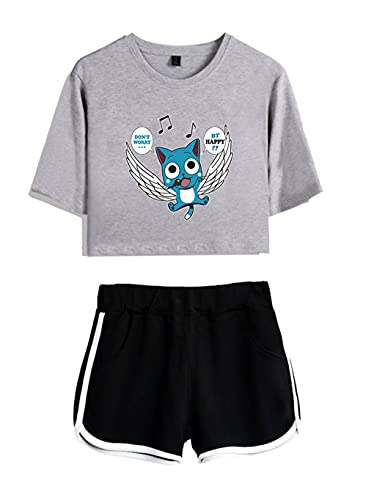 Hifoda Conjunto Mujer Fairy Tail Camiseta y Pantalones Cortos Ropa Deportiva de Moda con Logo Clásico(XXL)