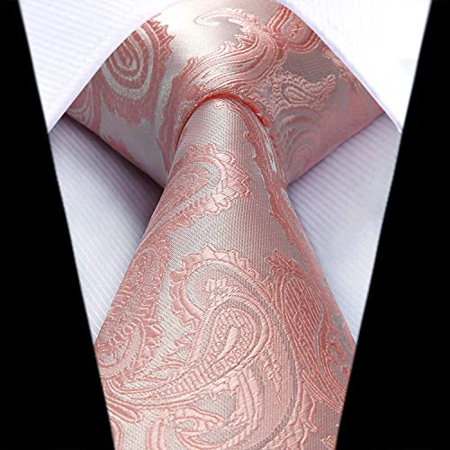 HISDERN Panuelo de corbata rosa paisley para hombre Conjunto de corbata de fiesta de boda y panuelo de bolsillo
