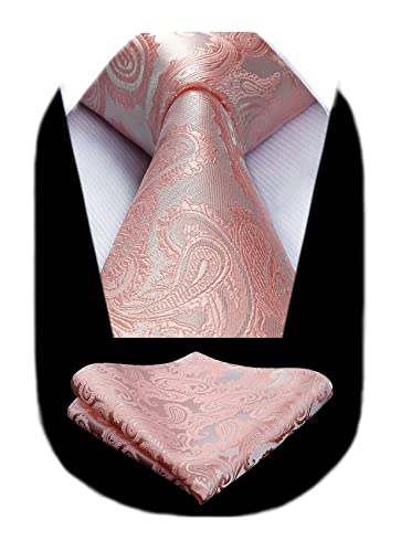 HISDERN Panuelo de corbata rosa paisley para hombre Conjunto de corbata de fiesta de boda y panuelo de bolsillo