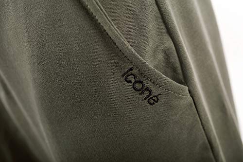 iconé Pantalones de chándal para hombre y mujer – Elegantes pantalones de entrenamiento de algodón ligero – Slim fit – Cremallera en los bolsillos – negro, gris y verde oliva Verde oliva. L
