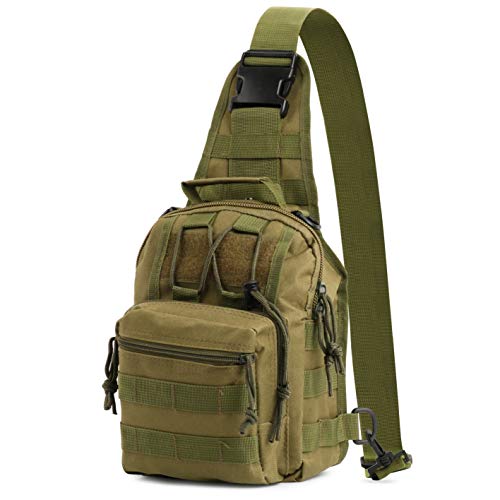 Idefair Bolsa de pecho táctica, impermeable militar Sling Molle Bolso de hombro Mochila de pecho Ligero Sling Messenger Pack Mini bolsa de camping para deportes al aire libre Senderismo Trekking Caza