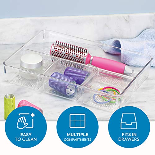 iDesign Organizador de maquillaje, organizador de cajones de plástico con textura, caja organizadora con 4 compartimentos para cosméticos, transparente