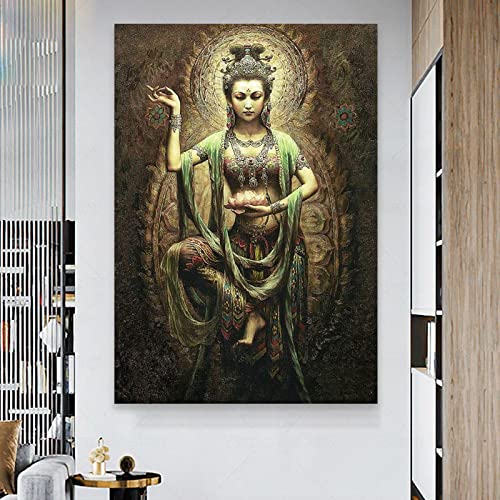 Impresiones de imágenes Kwan Yin y Guanyin, arte de pared para habitación, carteles en lienzo, pintura, decoración para sala de estar, 60x80cm sin marco