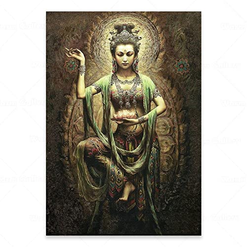 Impresiones de imágenes Kwan Yin y Guanyin, arte de pared para habitación, carteles en lienzo, pintura, decoración para sala de estar, 60x80cm sin marco