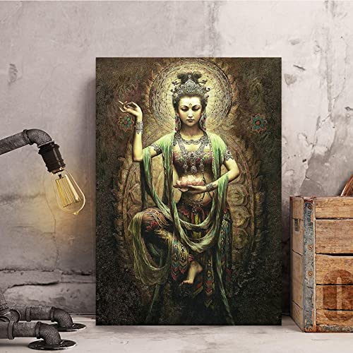 Impresiones de imágenes Kwan Yin y Guanyin, arte de pared para habitación, carteles en lienzo, pintura, decoración para sala de estar, 60x80cm sin marco